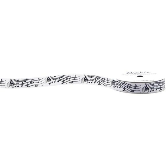 White Black Musical Notes Satin Ribbon 5 8 Inch x 10 Yards for Crafts Wrapping - Picture 4 of 5